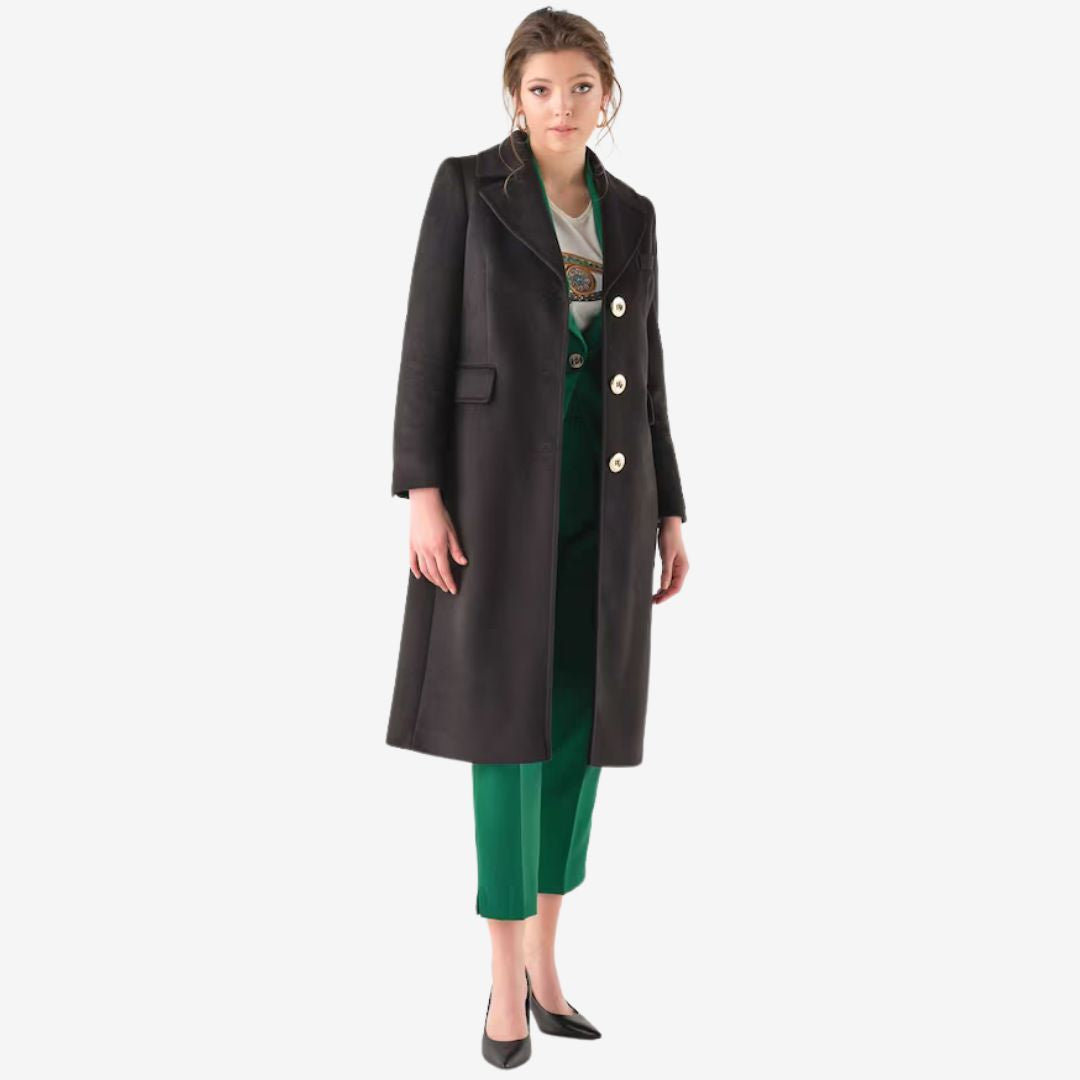 Cristina Barros Women's Long Coat in Black & Green