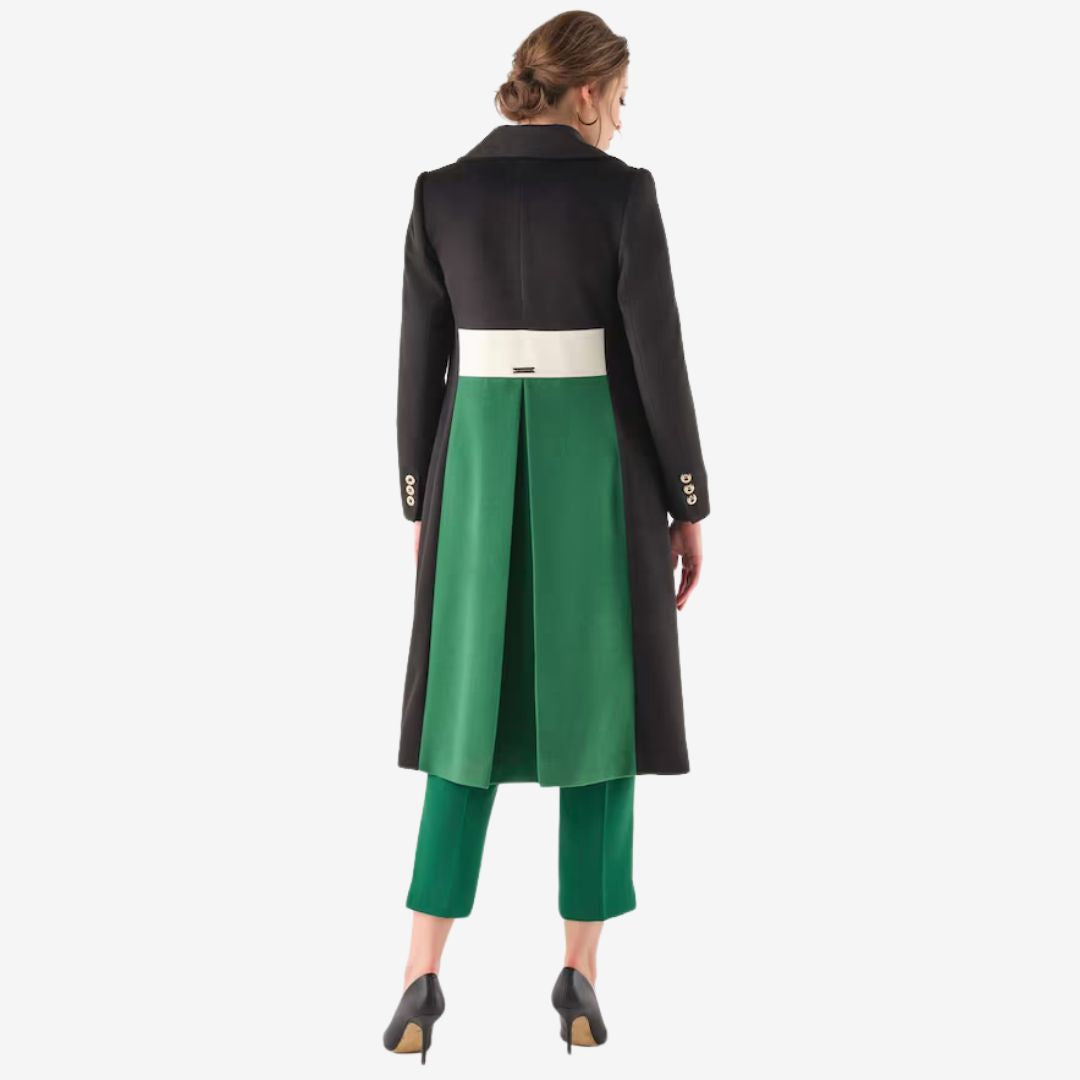 Cristina Barros Women's Long Coat in Black & Green