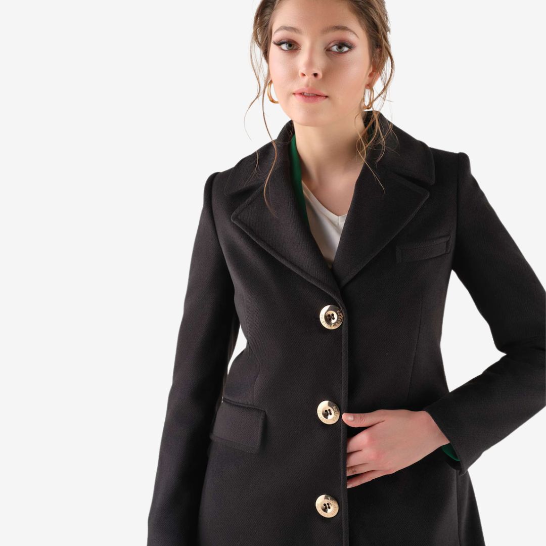 Cristina Barros Women's Long Coat in Black & Green