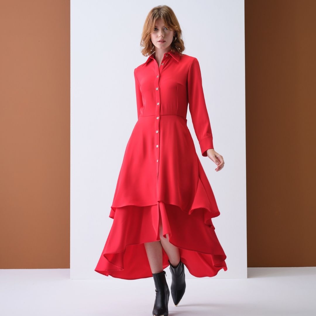 Cristina Barros Women's Long Shirt Dress in Red