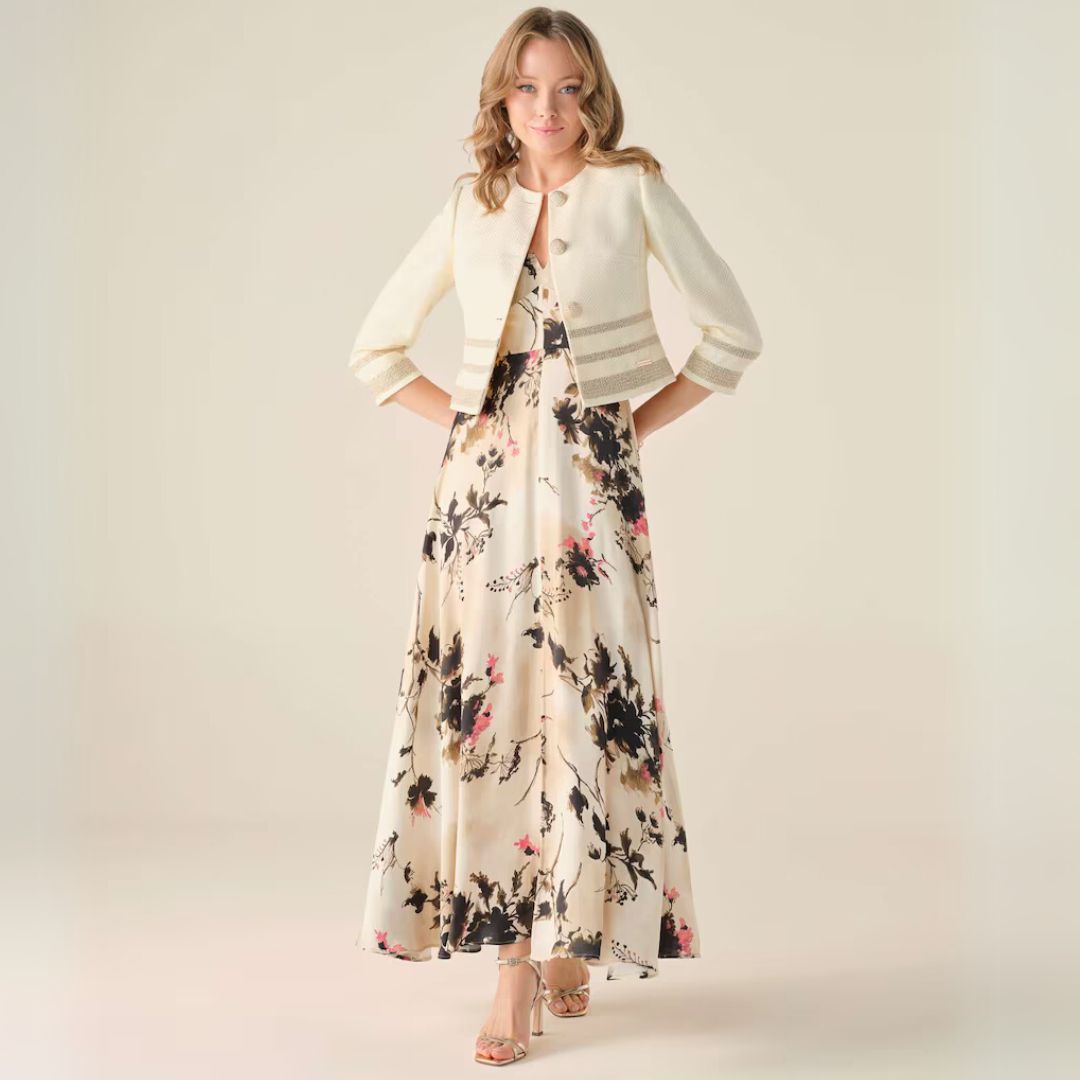 Cristina Barros Women's Long Floral Dress in Cream