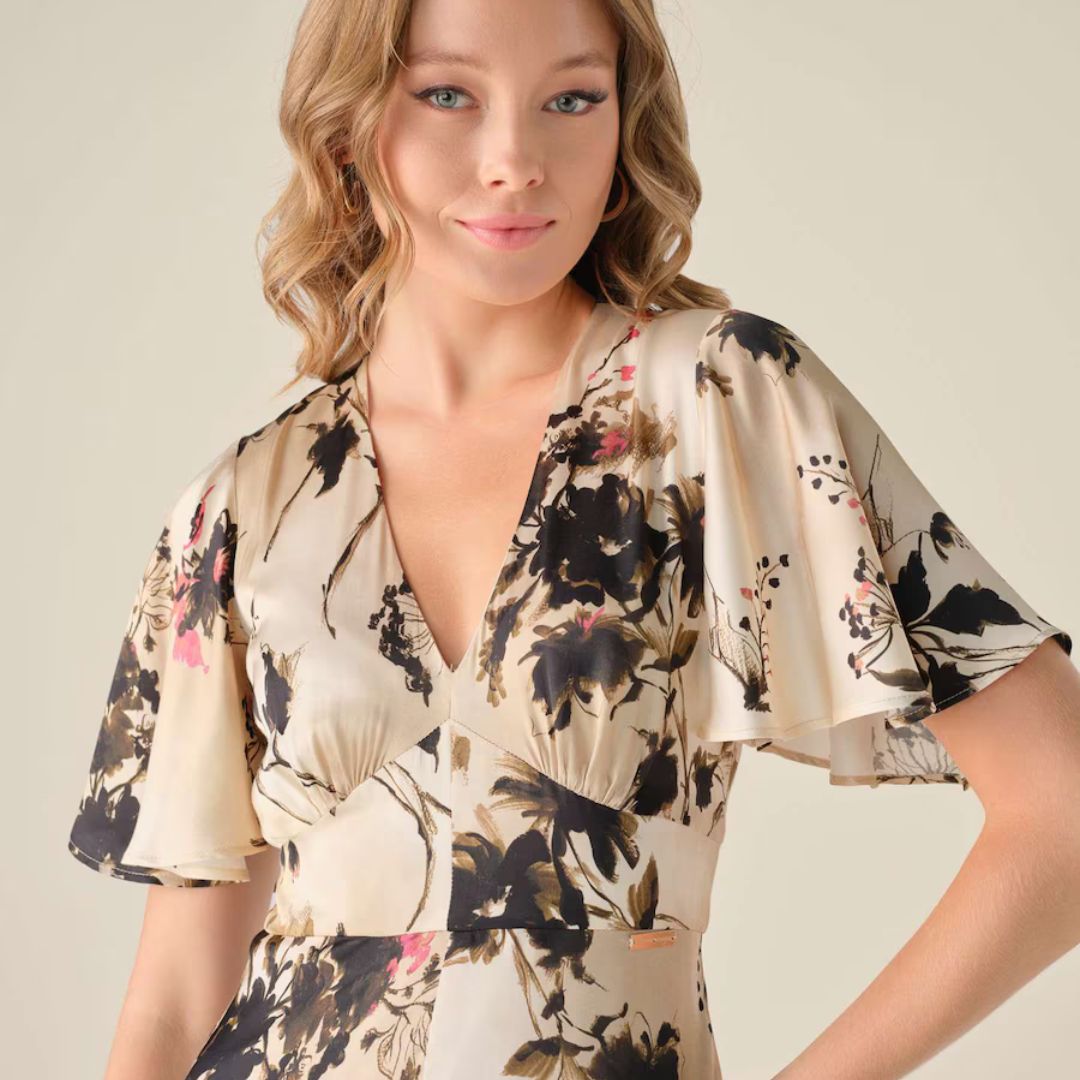 Cristina Barros Women's Long Floral Dress in Cream