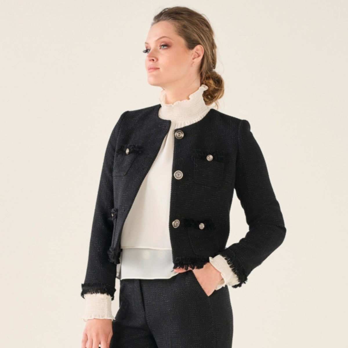 Cristina Barros Women's Short Chanel-Style Coat in Black