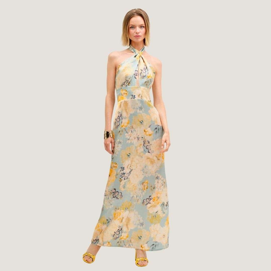Cristina Barros Women's Long Dress with Halter Neckline in Floral