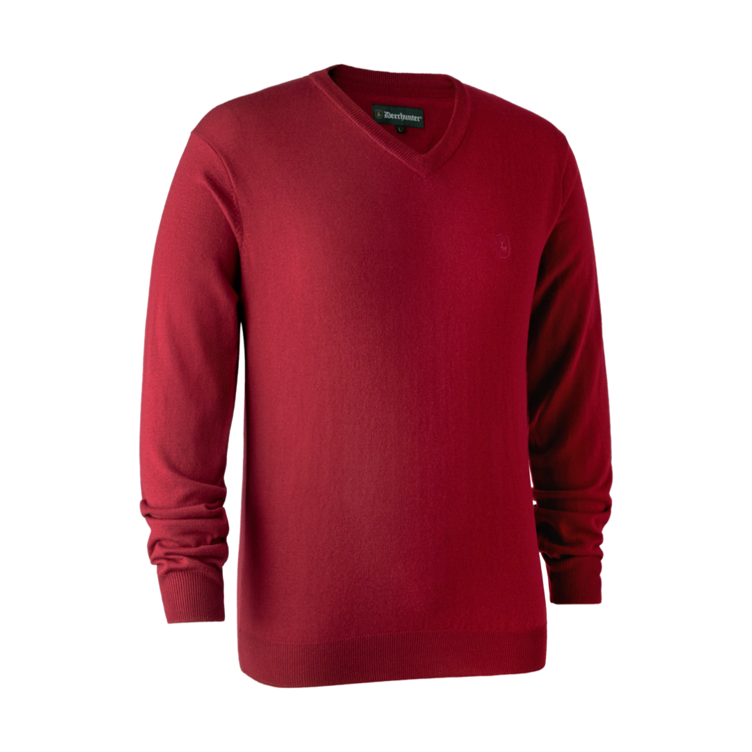 Deerhunter Men's Kingston Knit V-Neck Jumper in Red