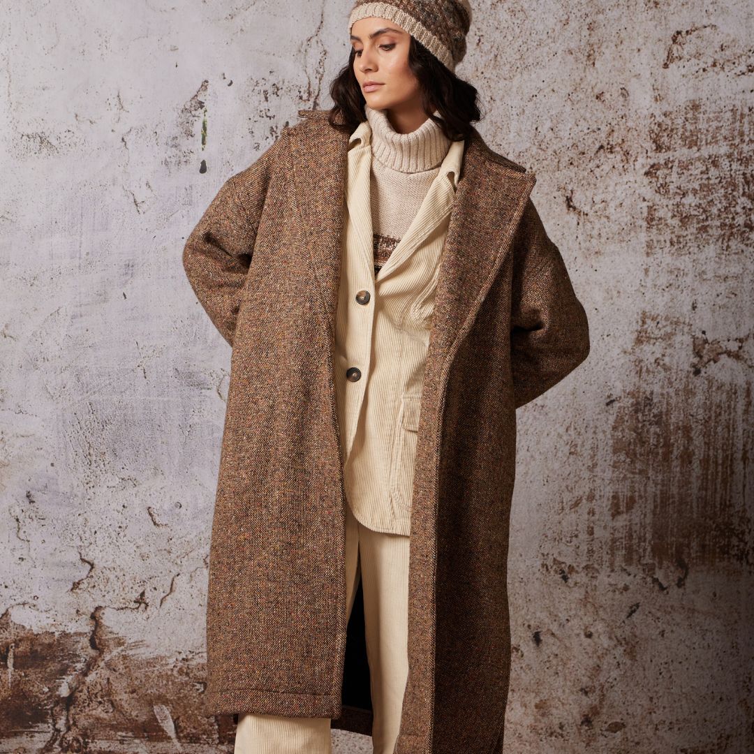 Diega Women's Malico Tweed Long Coat in Brown - Main Image