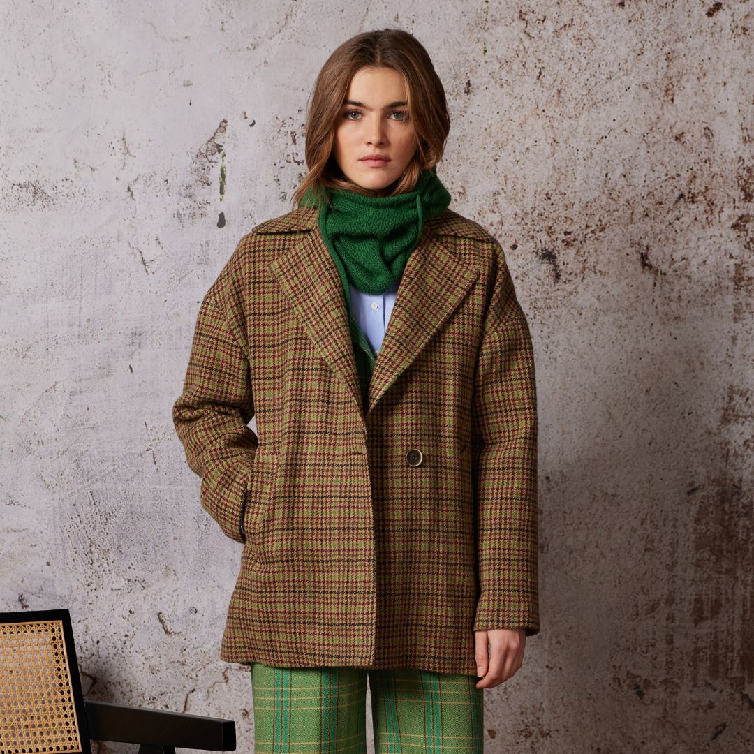 Diega Women's Valeko Check Jacket in Green & Brown