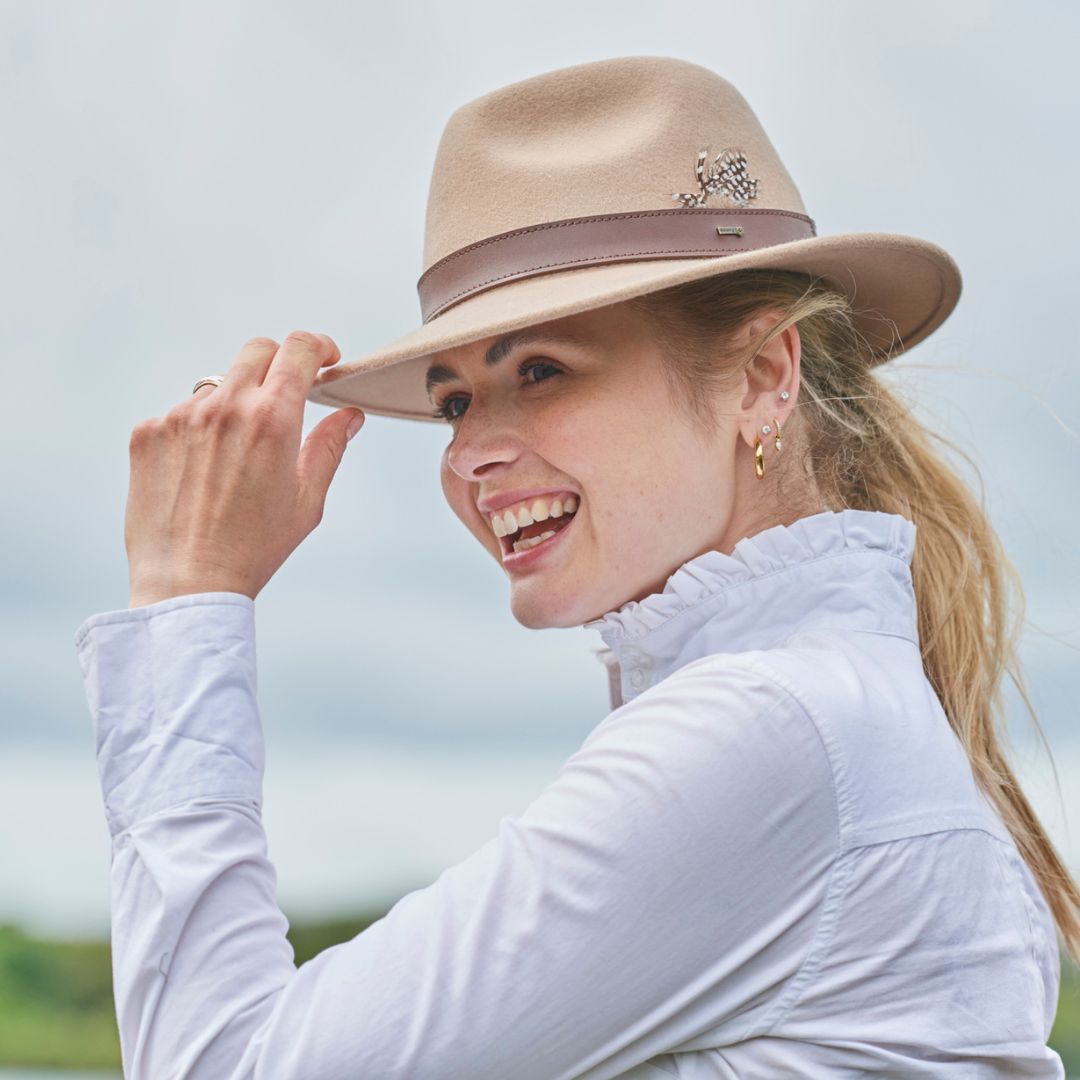 Dubarry Gallagher Felt Fedora Hat in Sand