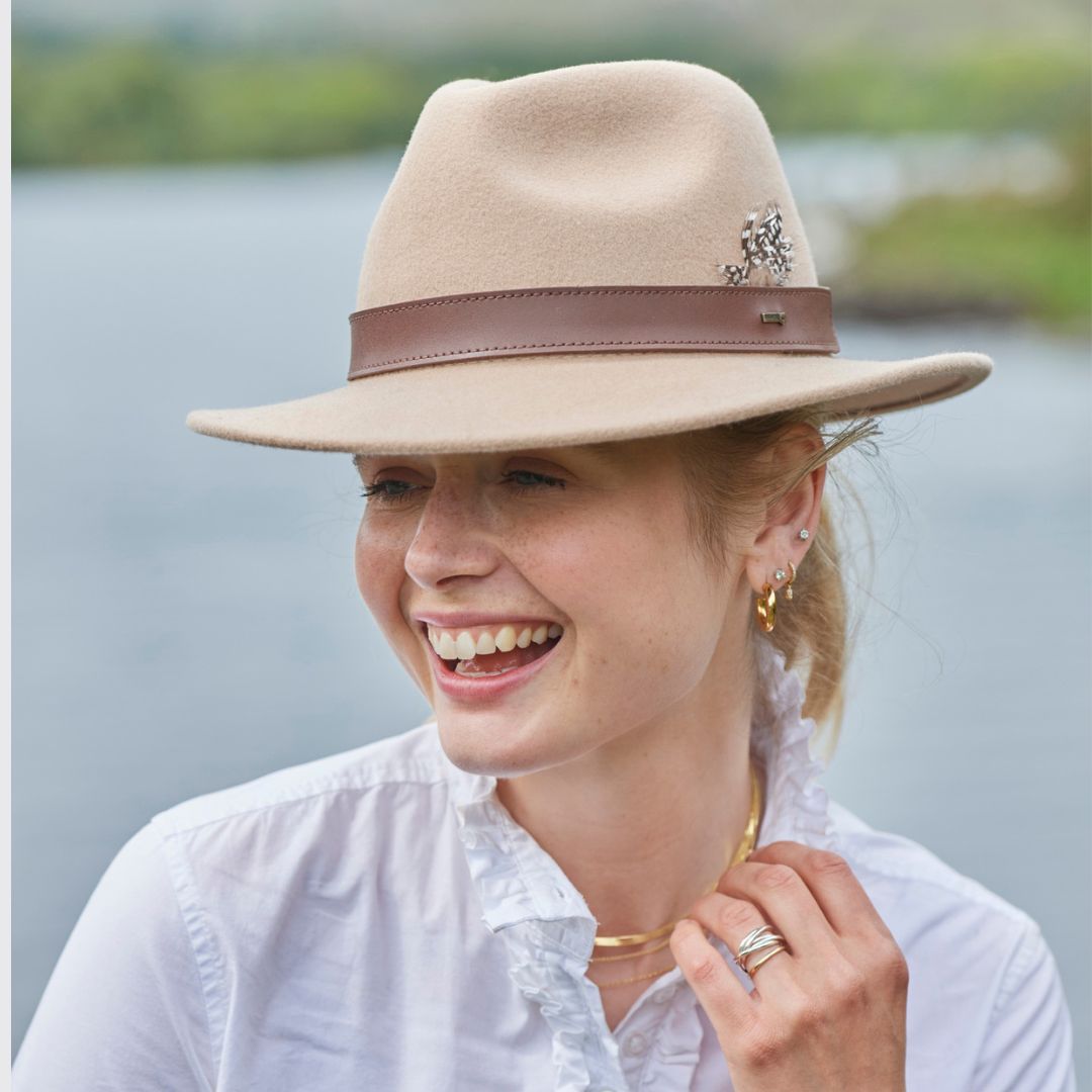 Dubarry Gallagher Felt Fedora Hat in Sand
