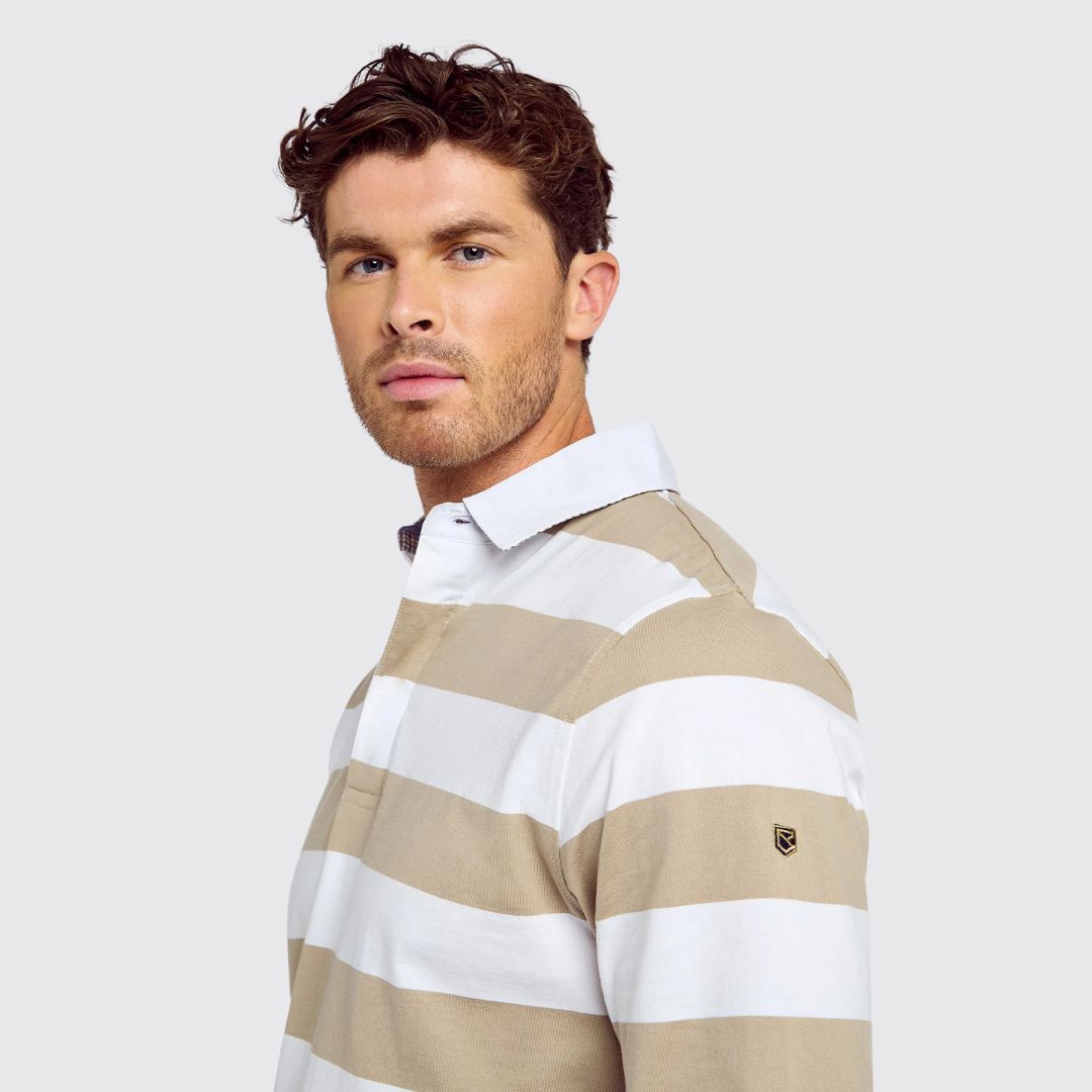 Dubarry Men's Goresbridge Rugby Shirt in Sand & White