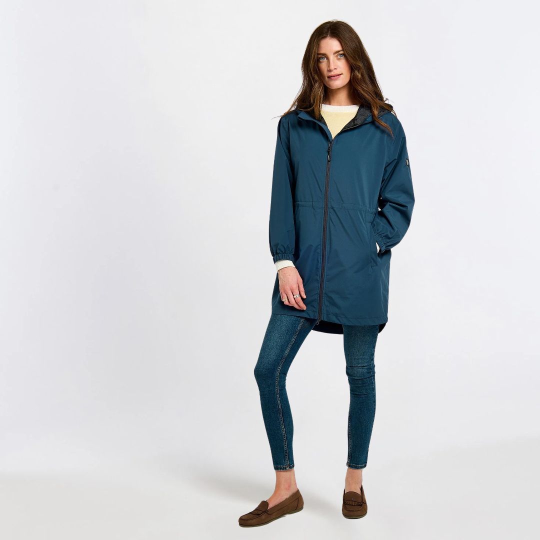 Dubarry Women's Brookside Hooded Rain Mac Coat in Atlantic