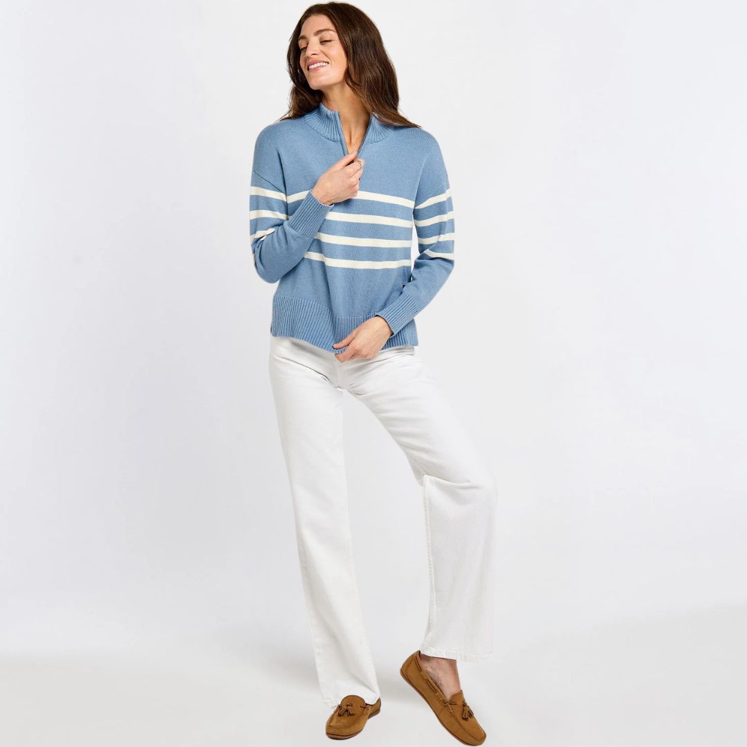 Dubarry Women's Fonthill Zip Neck Jumper in Dusty Blue