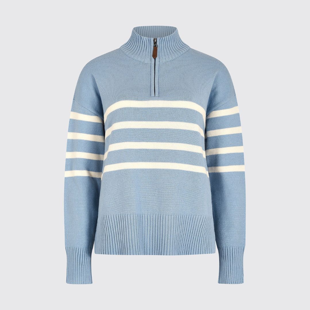 Dubarry Women's Fonthill Zip Neck Jumper in Dusty Blue