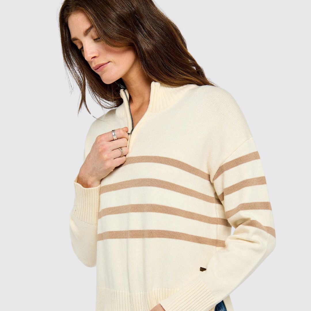 Dubarry Women's Fonthill Zip Neck Jumper in Oyster