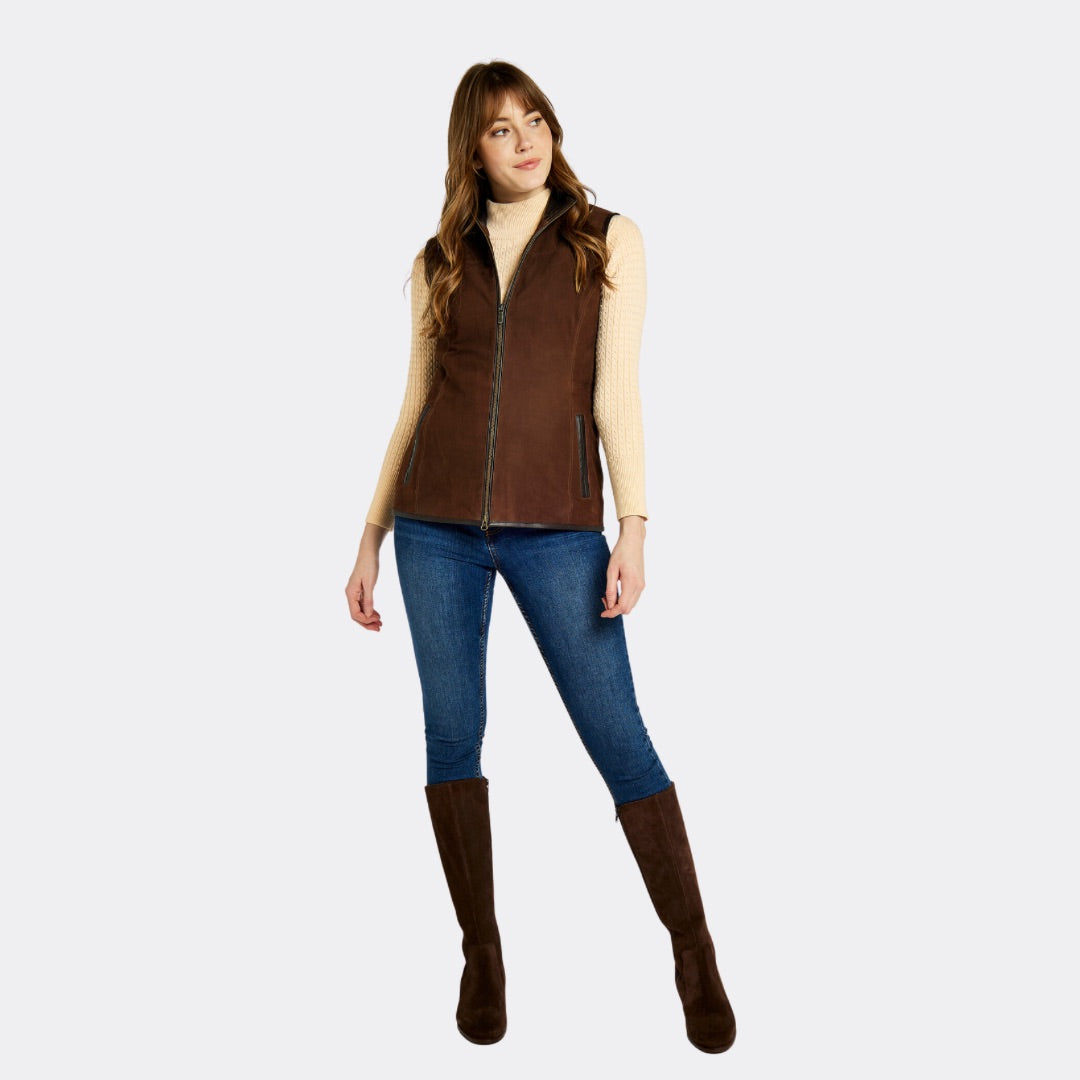 Dubarry Women's Kingston Leather Gilet in Walnut