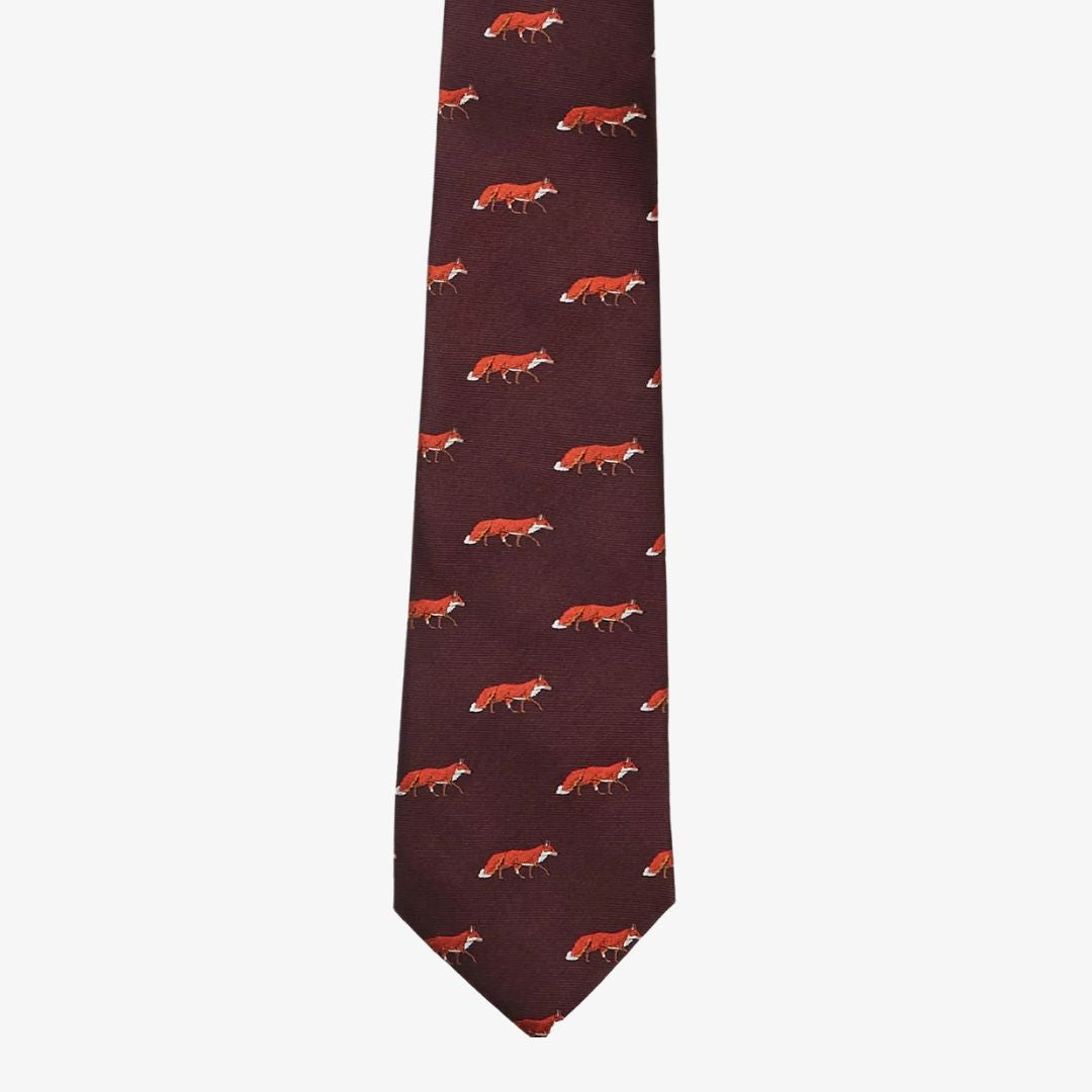Dubarry Kavanagh Silk Fox Motif Tie in Merlot