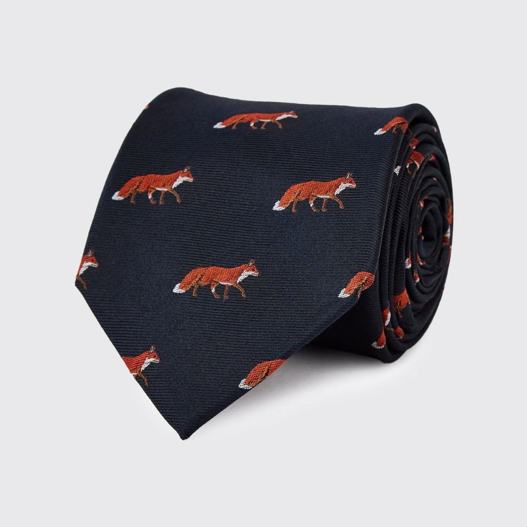 Dubarry Kavanagh Silk Fox Motif Tie in Navy