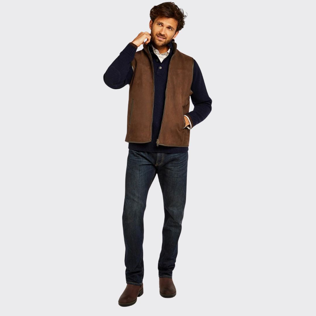 Dubarry Men's Dunhill Leather Gilet in Walnut