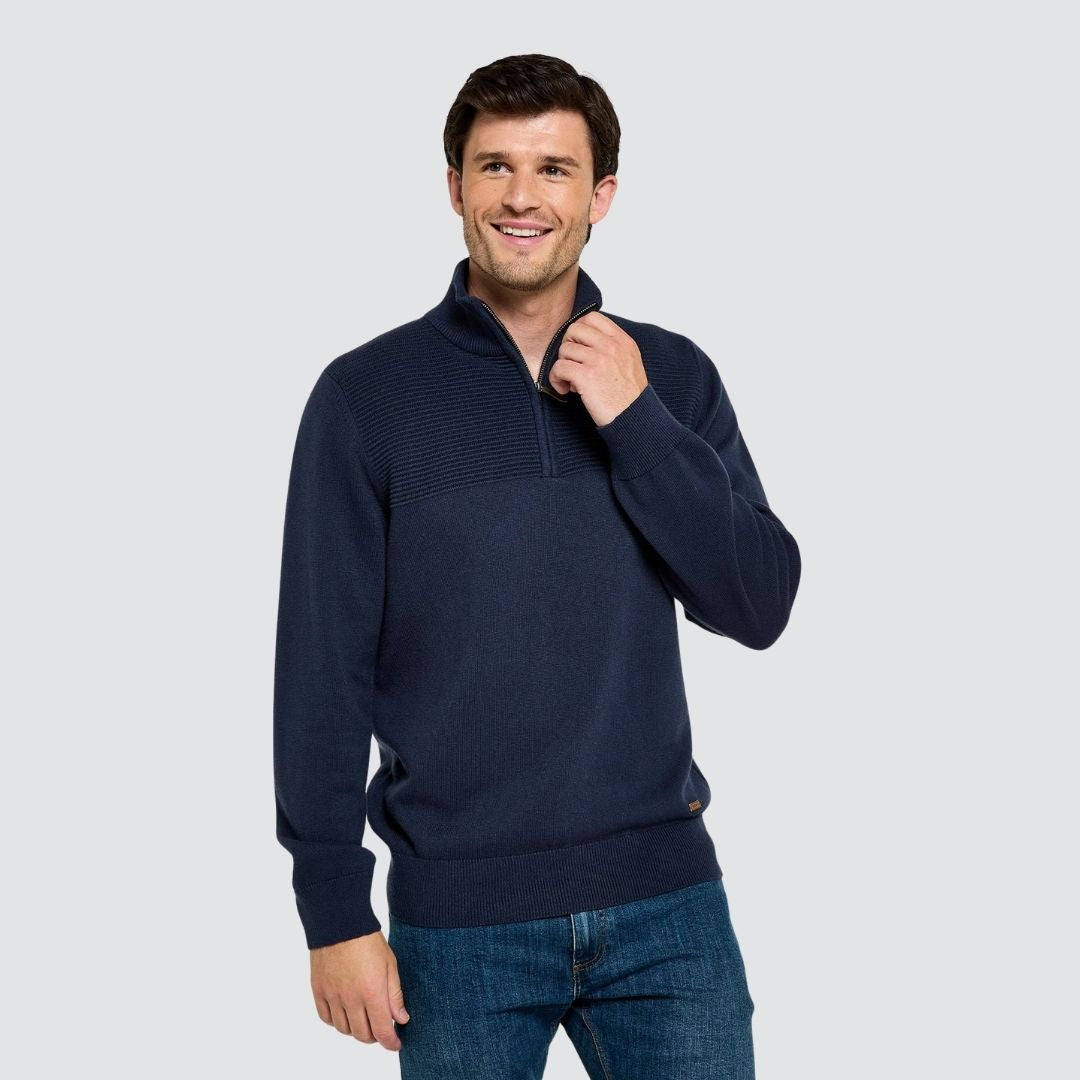 Dubarry Men's Spillane Zip Neck Knit in Navy