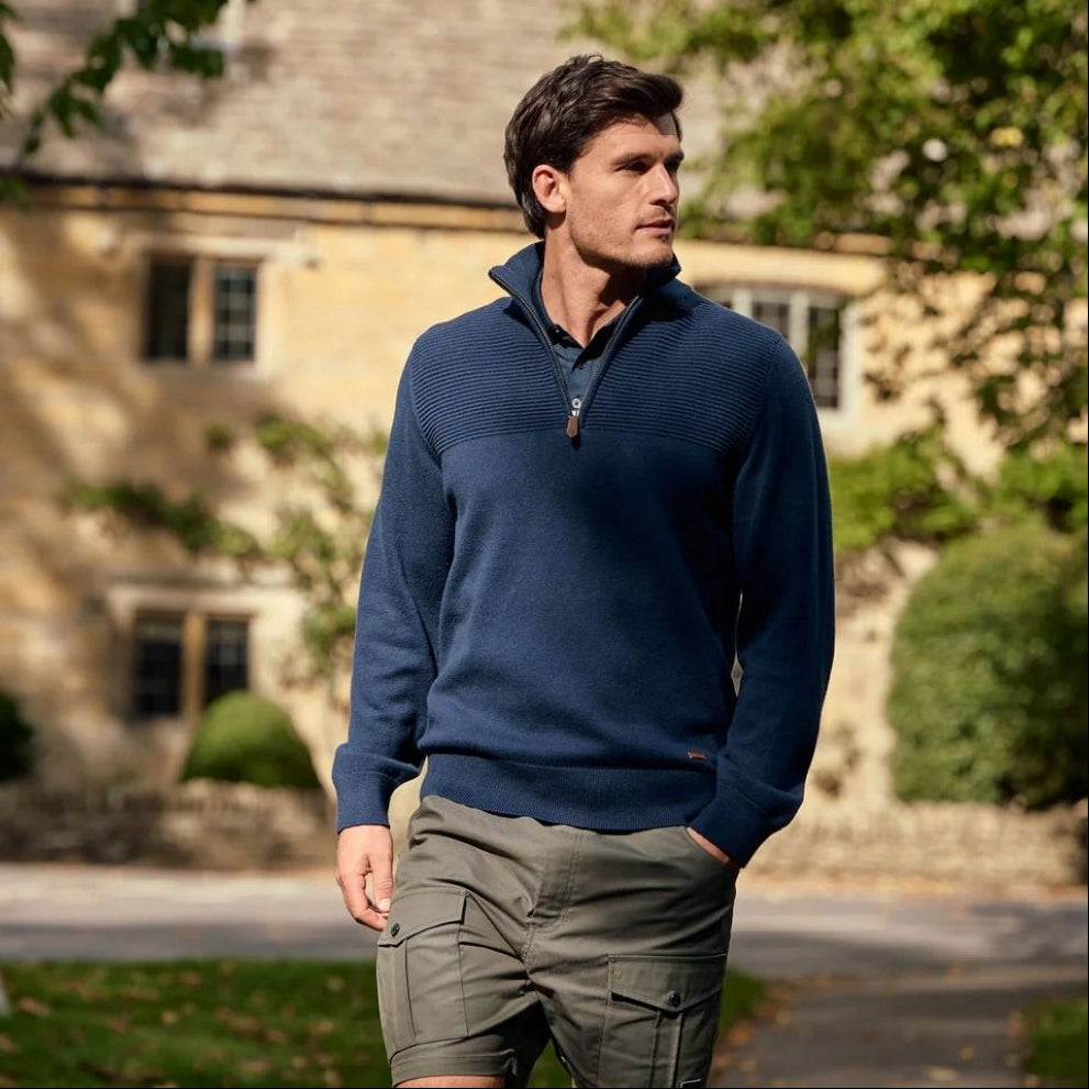Dubarry Men's Spillane Zip Neck Knit in Navy