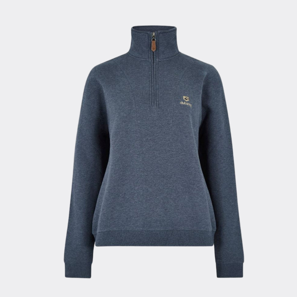 Blue half-zip sweatshirt on a white background