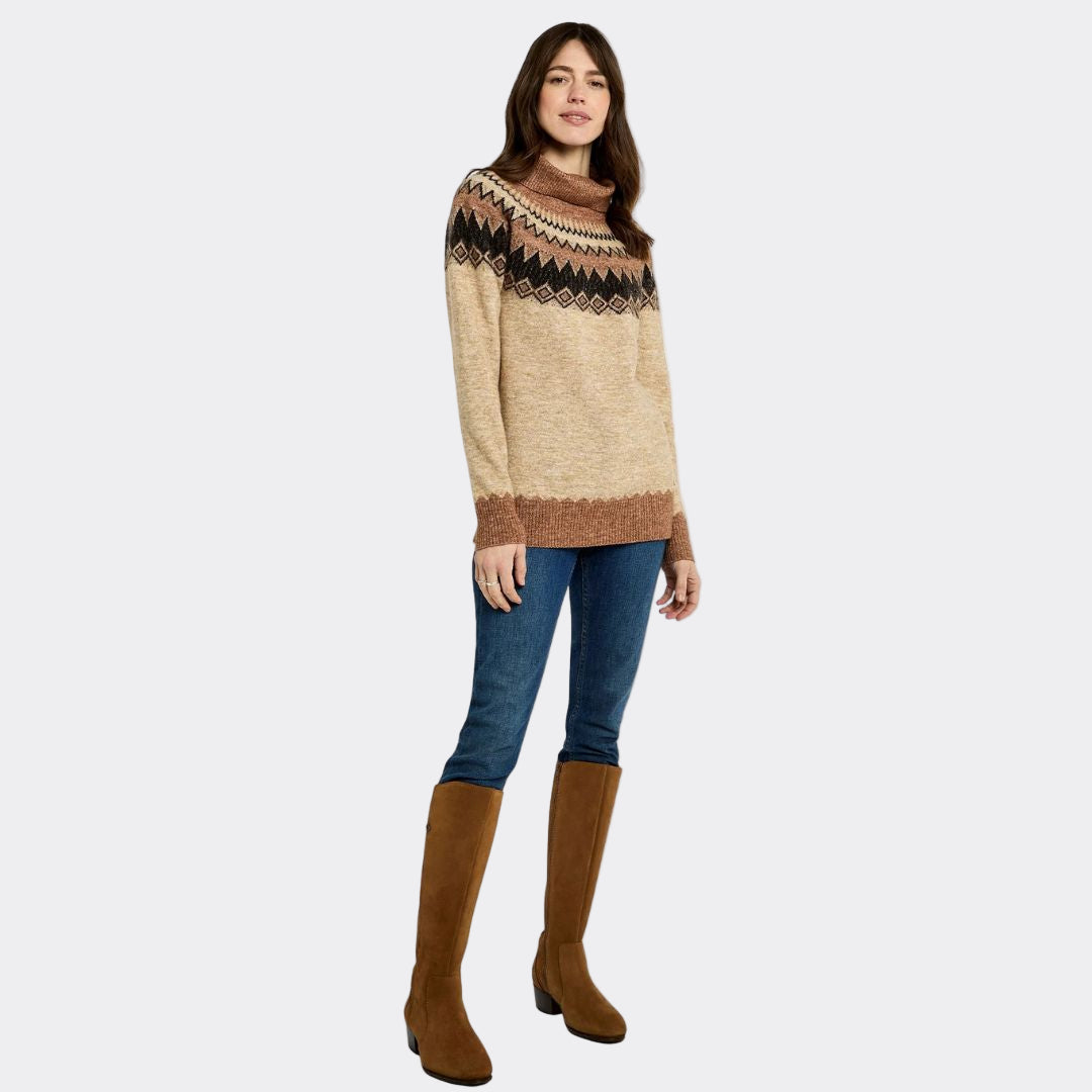 Dubarry Women's Delvin Fair Isle Pattern Jumper in Oat Multi