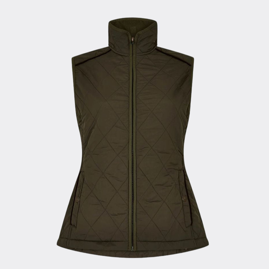 Quilted vest in dark green on a white background