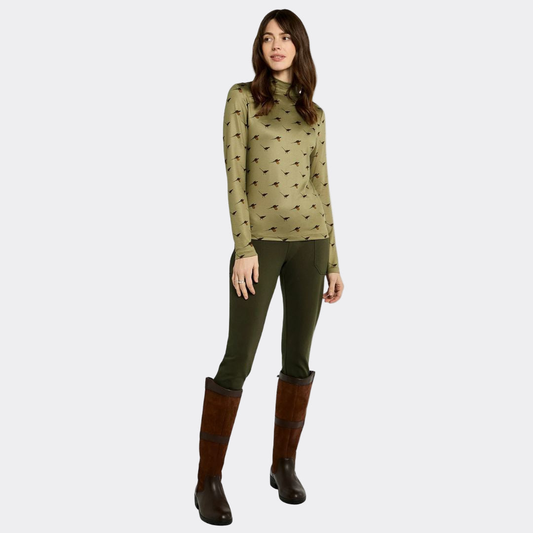 Dubarry Women's Reynolds Soft Printed Mock Neck Top in Dusky Green