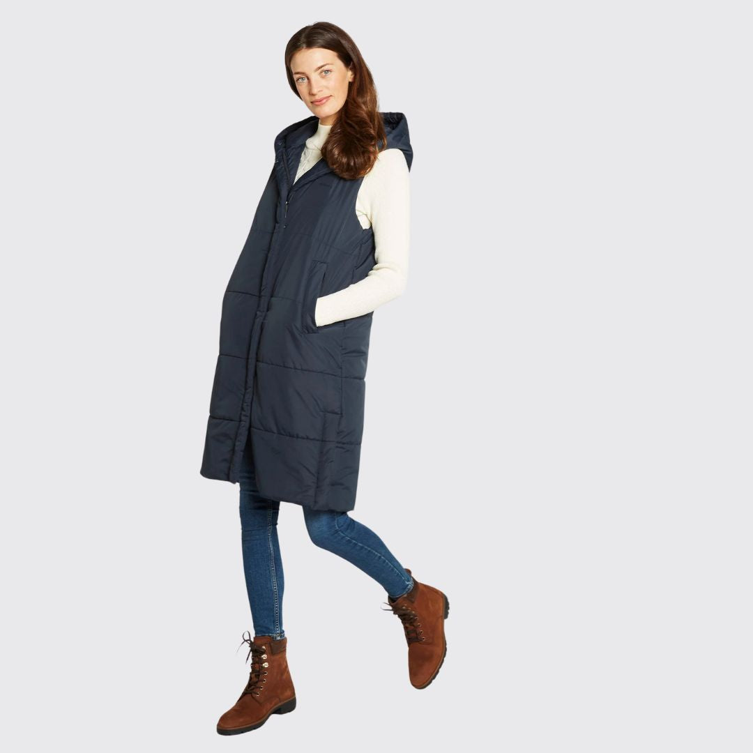 Dubarry Women's Ryan Hooded Long Gilet in Navy