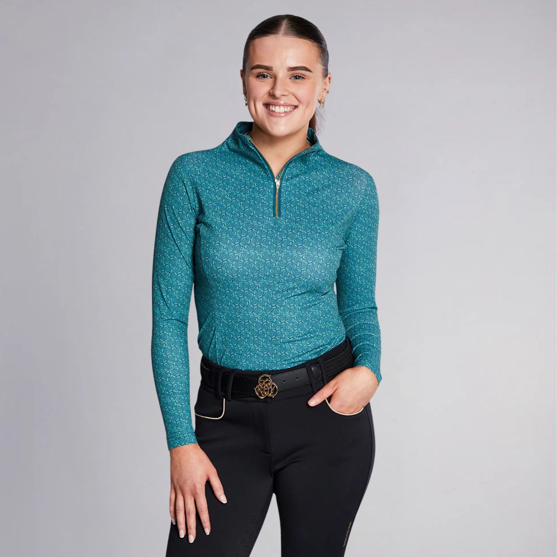Equieire Women's Emma Signature Sunshirt in Green Equieire Print