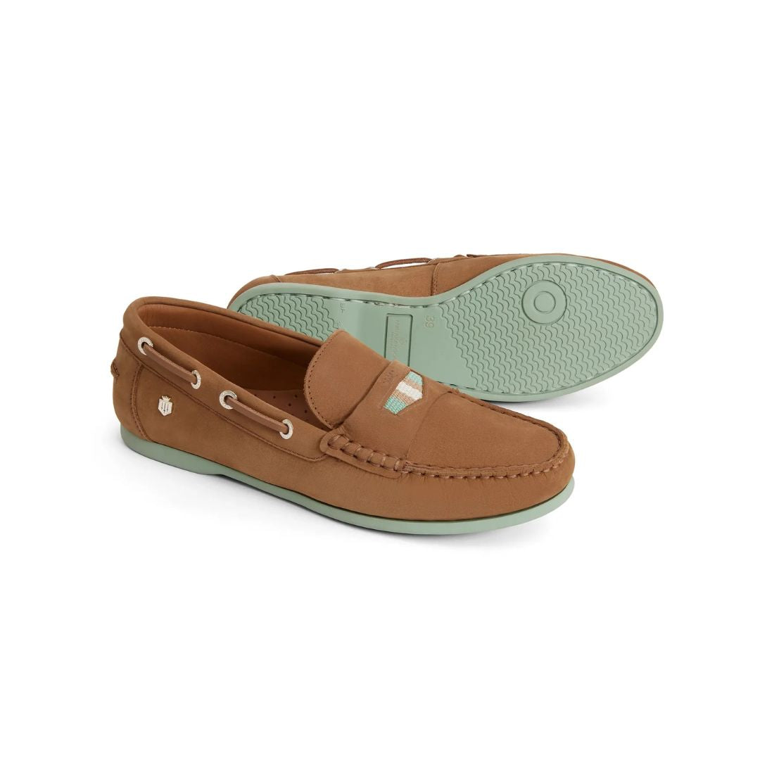 Fairfax & Favor Boston Deck Shoes in Tan & Mint