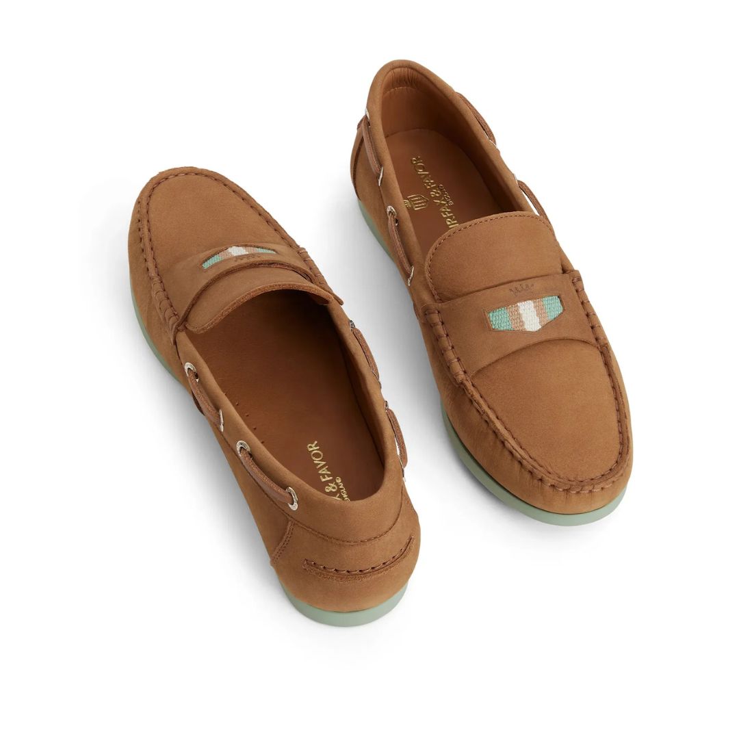Fairfax & Favor Boston Deck Shoes in Tan & Mint