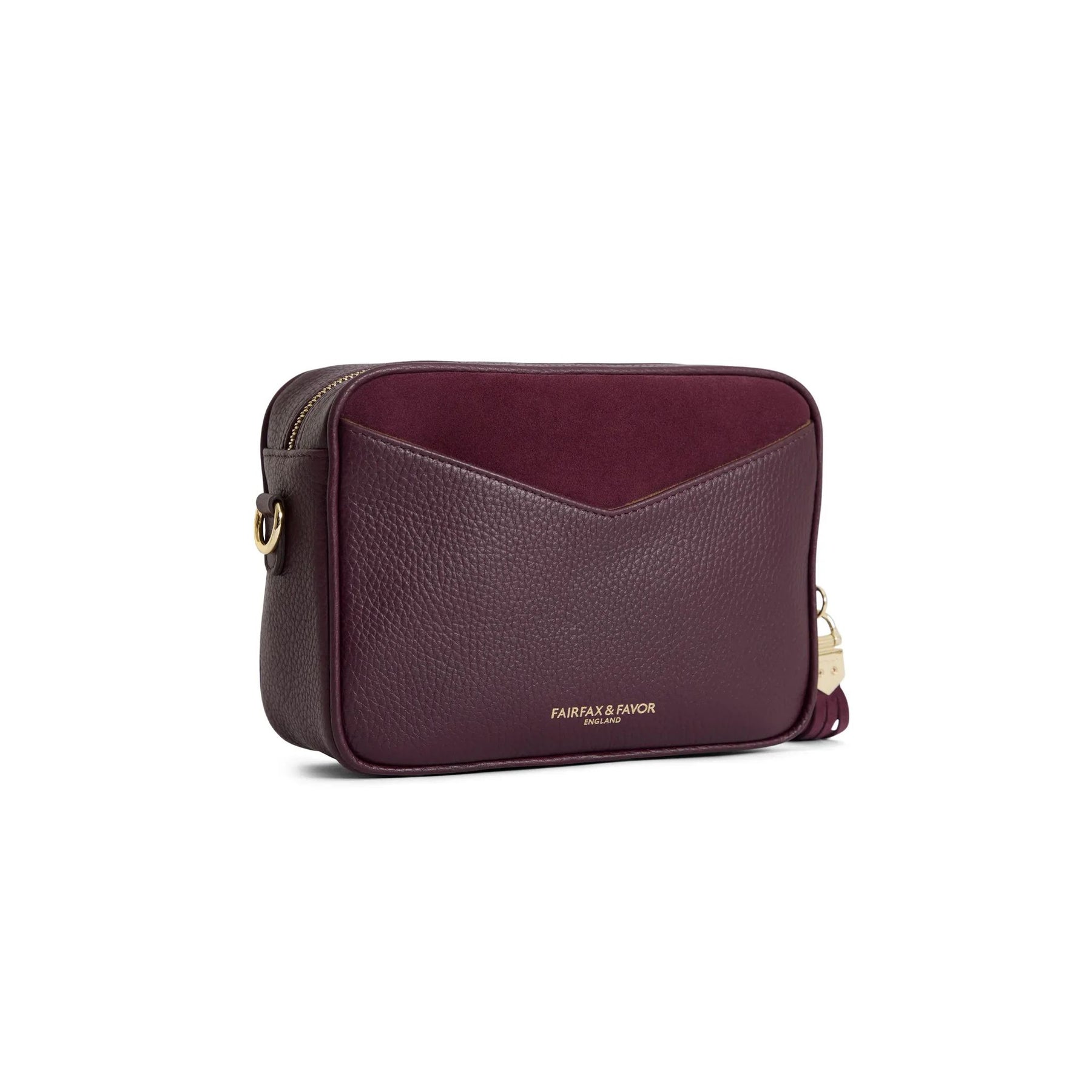 Fairfax & Favor Finsbury Crossbody Suede Handbag in Elderberry