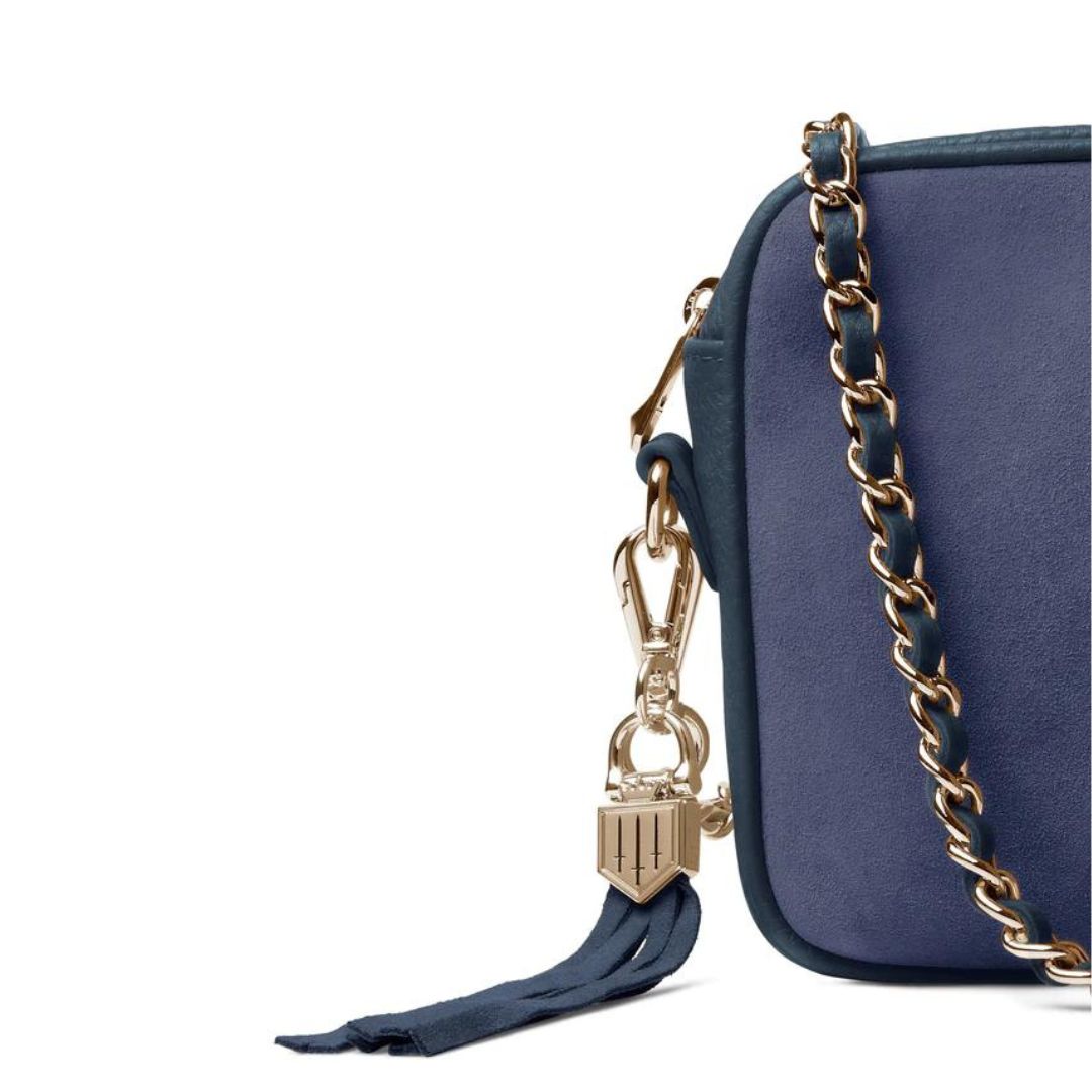 Fairfax & Favor Finsbury Crossbody Suede Handbag in Ink Blue