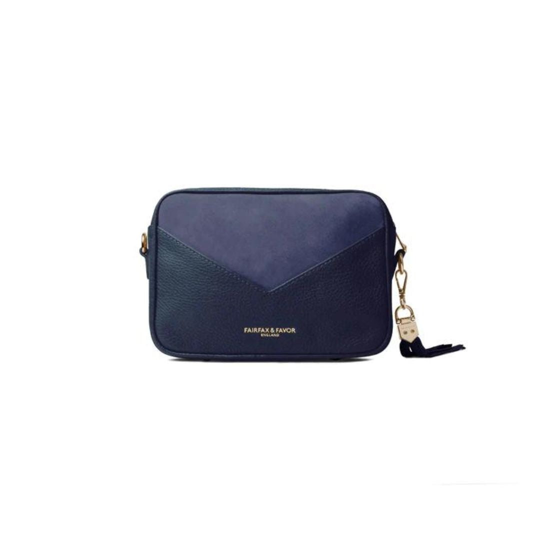 Fairfax & Favor Finsbury Crossbody Suede Handbag in Ink Blue