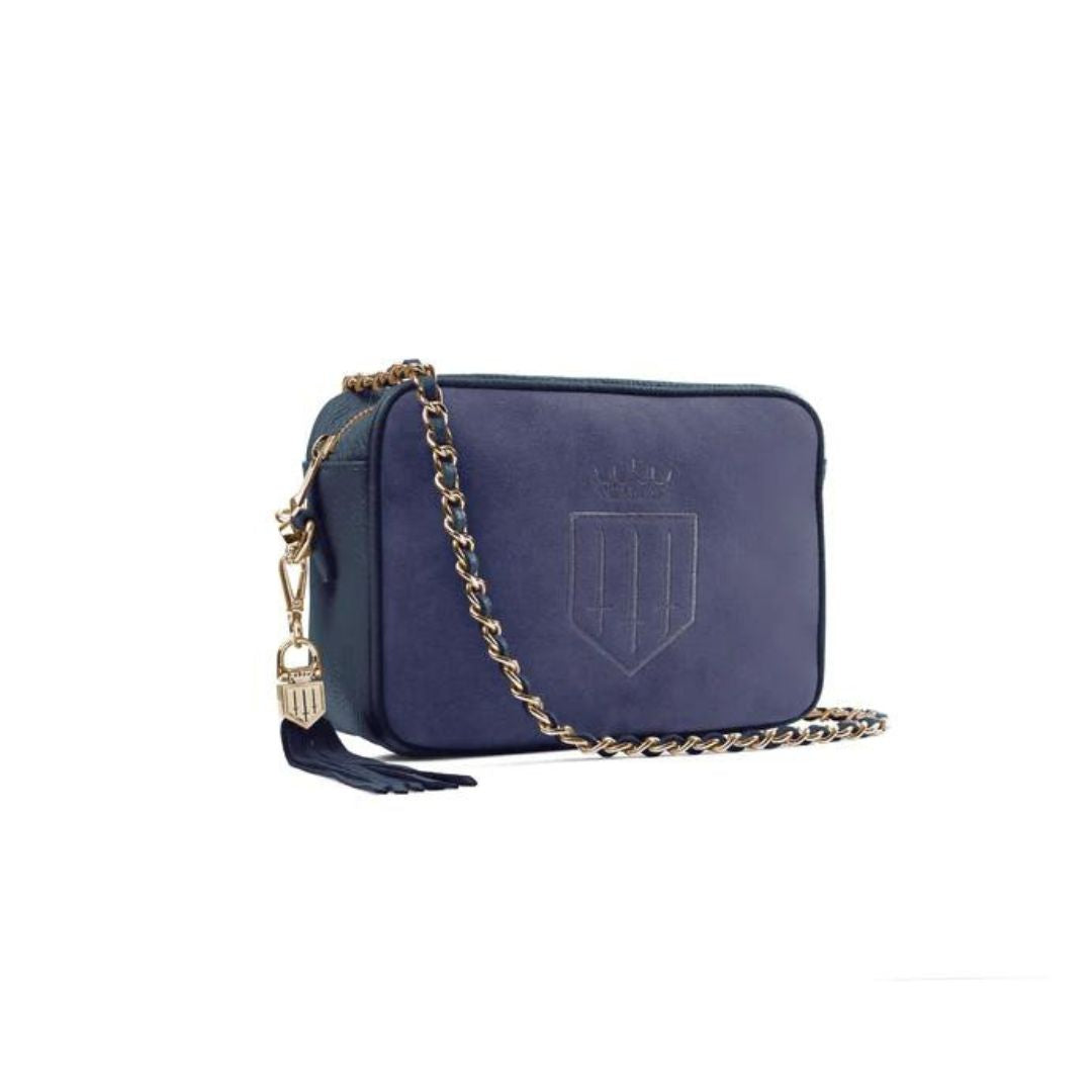 Fairfax & Favor Finsbury Crossbody Suede Handbag in Ink Blue