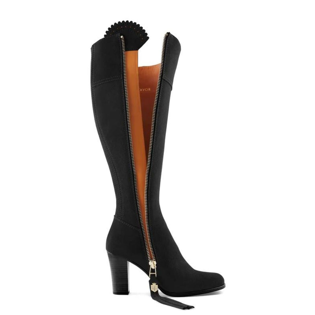 Fairfax & Favor High Heeled Regina Suede Boot in Black