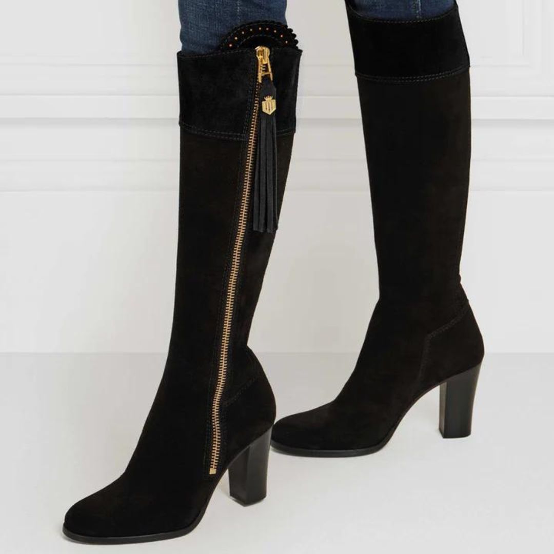 Fairfax & Favor High Heeled Regina Suede Boot in Black