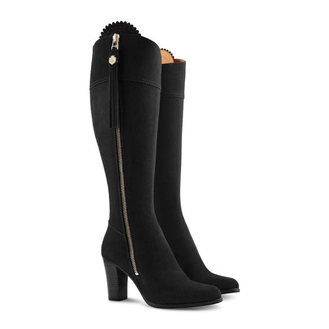 Fairfax & Favor High Heeled Regina Suede Boot in Black