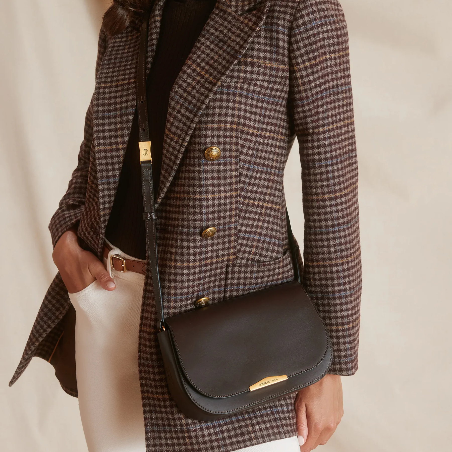 Fairfax & Favor Rye Leather Crossbody Bag in Mahogany