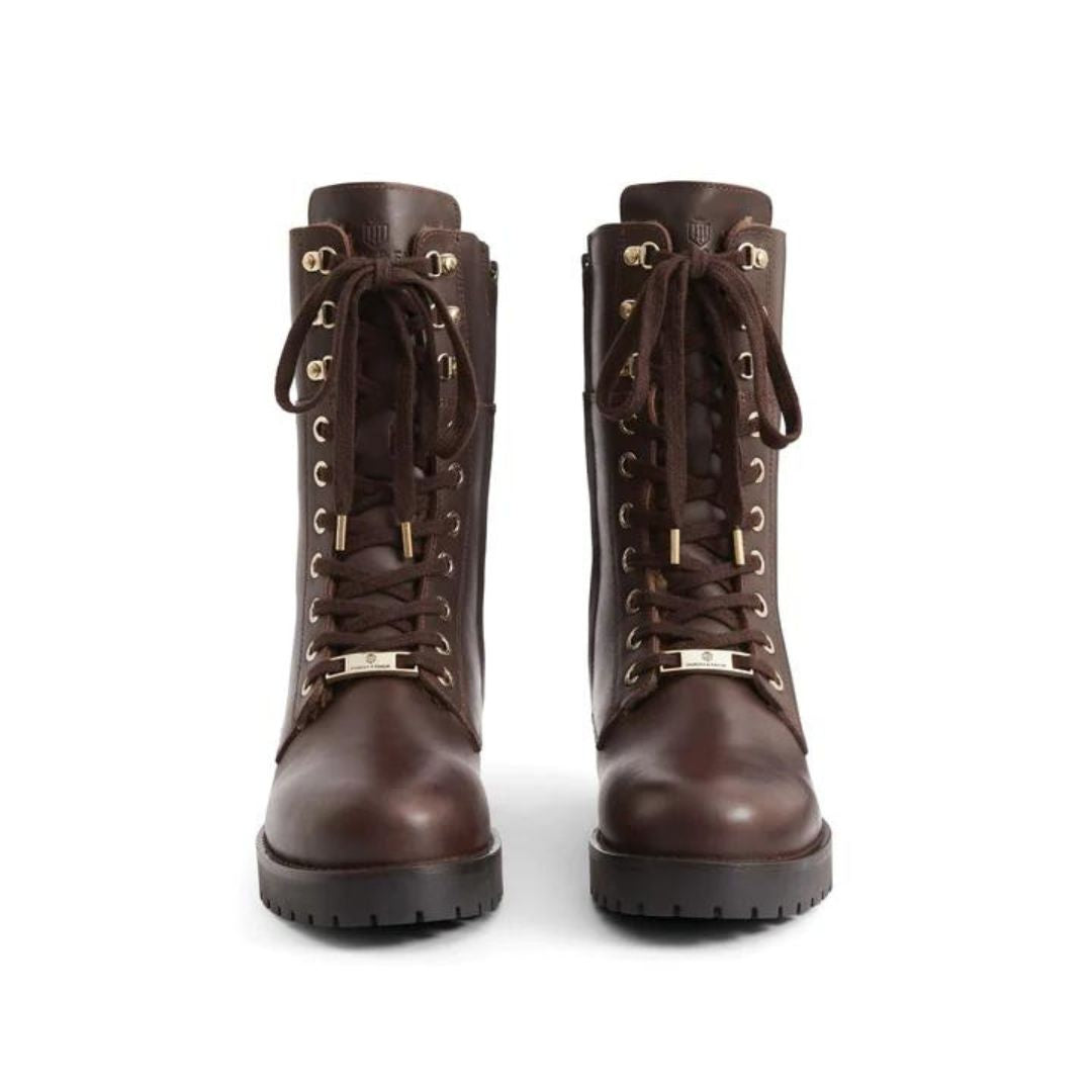 Fairfax & Favor Shearling Lined Anglesey Combat Leather Boots in Mahogany