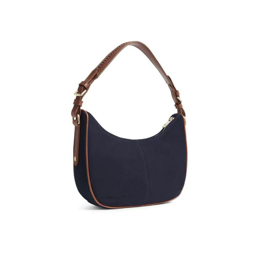 Fairfax & Favor Tetbury Crescent Suede Bag in Navy