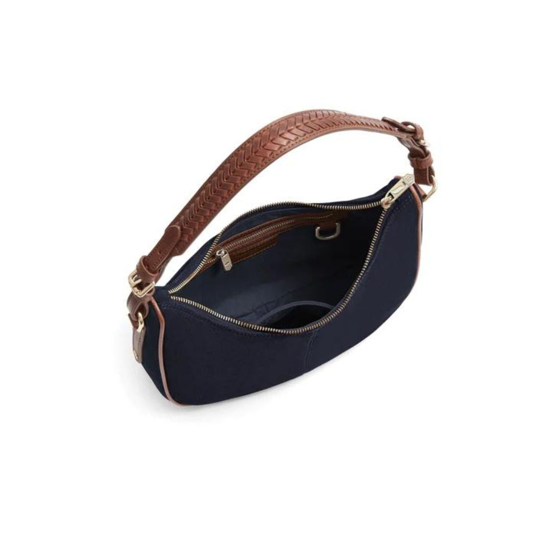 Fairfax & Favor Tetbury Crescent Suede Bag in Navy