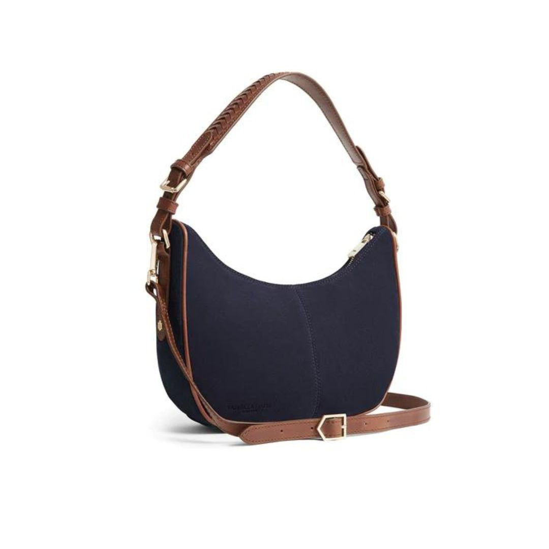 Fairfax & Favor Tetbury Crescent Suede Bag in Navy