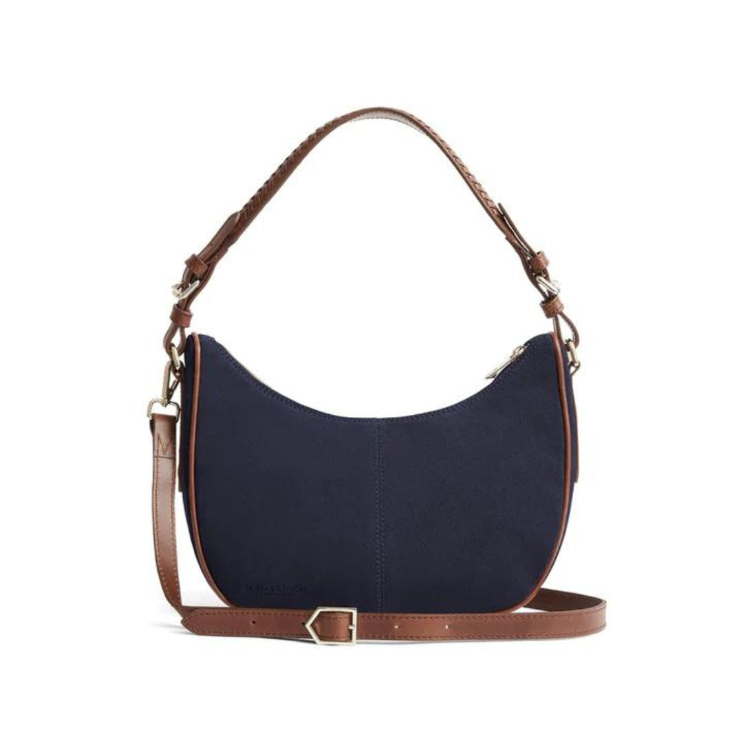 Fairfax & Favor Tetbury Crescent Suede Bag in Navy