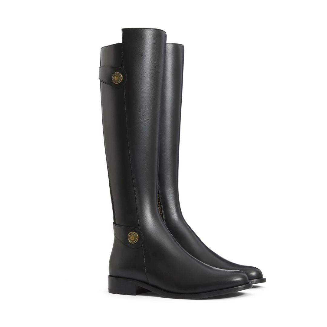 Fairfax & Favor Upton Flat Knee-High Boot in Black Leather