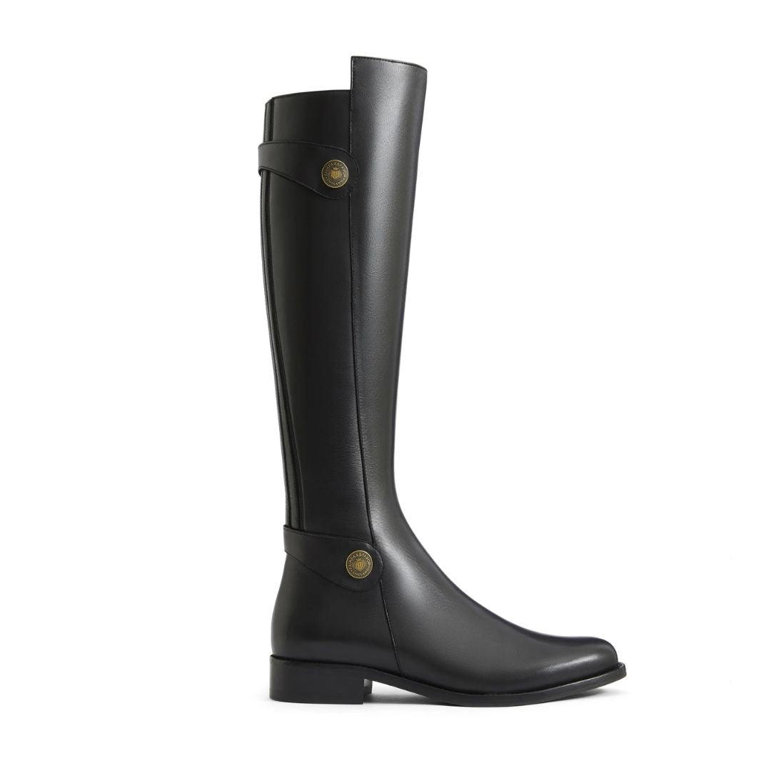 Fairfax & Favor Upton Flat Knee-High Boot in Black Leather