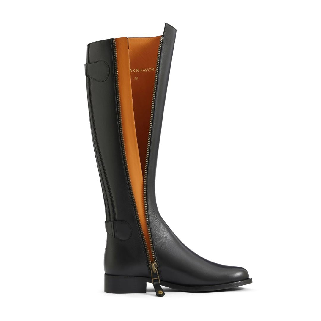Fairfax & Favor Upton Flat Knee-High Boot in Black Leather