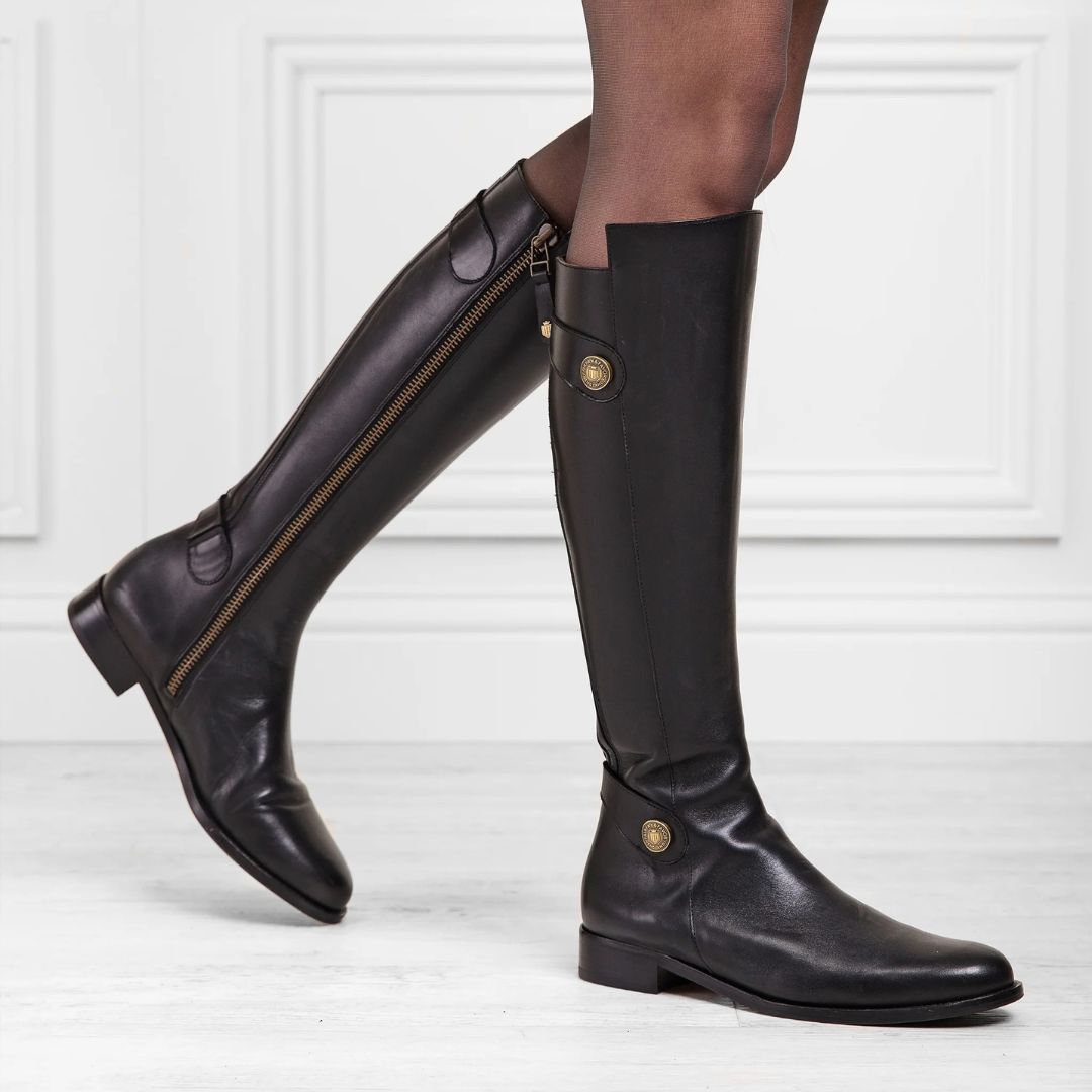 Fairfax & Favor Upton Flat Knee-High Boot in Black Leather