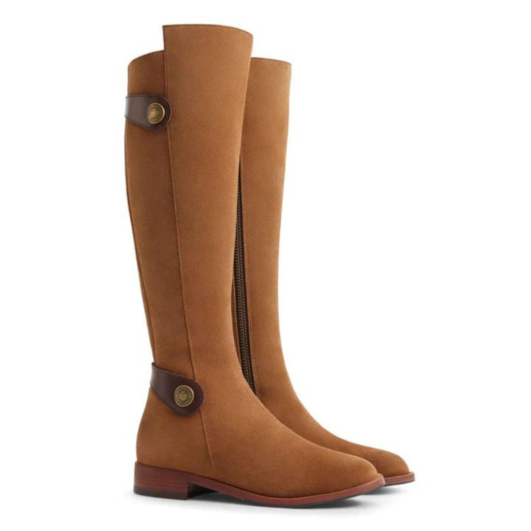 Fairfax & Favor Upton Flat Suede Knee-High Boot in Tan